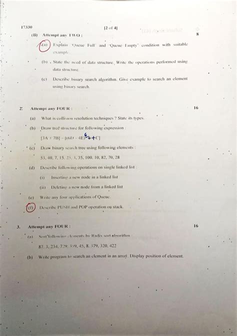 Data structure previous year question papers - 17330 |2 of 4| (B ...