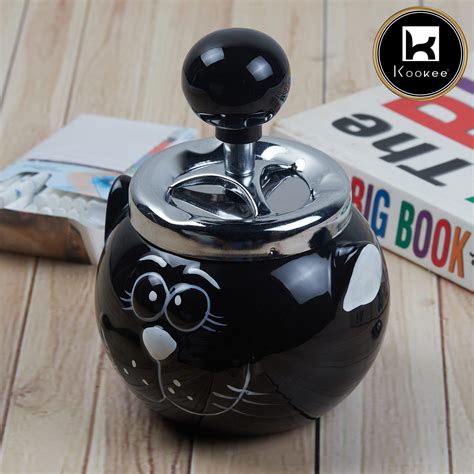 Kookee Smokeless Ceramic Push Down Ashtray for Cigarettes, Round, Black ...