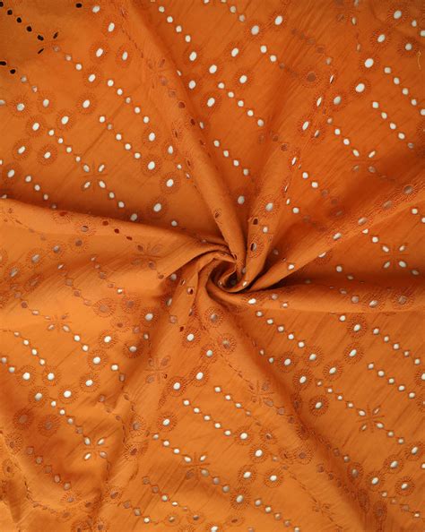 ORANGE SHADE LIGHT PINK COTTON SCHIFFLI EMBROIDERY FABRIC – Sahni Fabs
