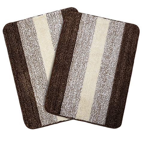 Buy Saral Home Microfiber Striped Rectangle Shaped Anti-Skid Bath Mats ...