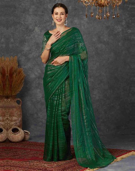 Dark Green Georgette Plain Saree – Sudathi