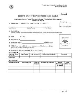 Fillable Online Reserve Bank of India Services Board, Mumbai Advt. No ...