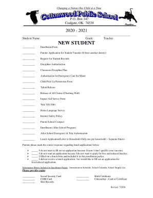 Fillable Online Enrollment / New Student Enrollment 2020-21Student Re ...