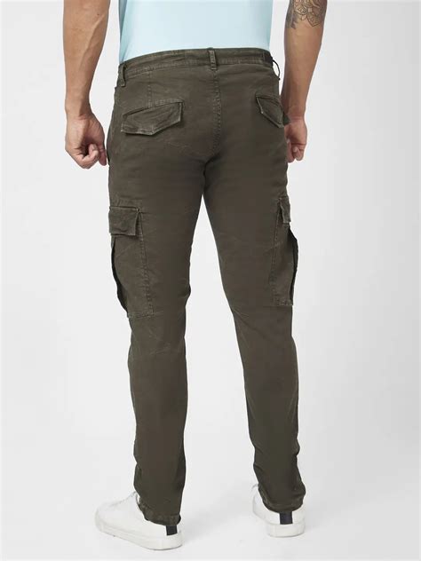 Spykar Men Military Green Cotton Tapered Fit Ankle Length Mid Rise ...