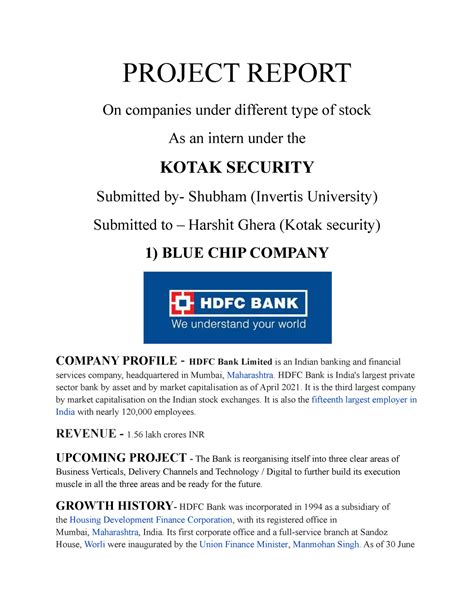 Assignment FOR INTERNSHIP - PROJECT REPORT On companies under different ...