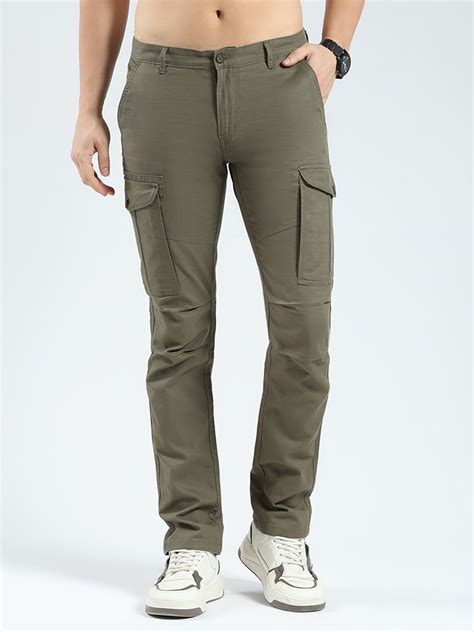 Buy Men Olive Solid Slim Fit Cargo Online in India - Monte Carlo