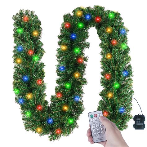 10ft Christmas Garland with 50 LED Light, Green Holiday Decor for ...