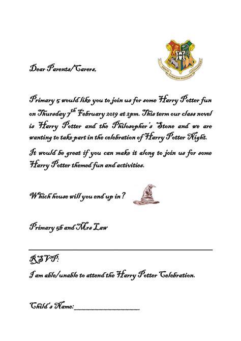 Hogwarts Acceptance Letter Template Printable