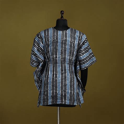 Black Hand Block Batik Print Cotton Short Kaftan