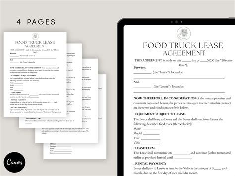 Editable Food Truck Lease Agreement, Food Truck Rental, Catering Truck ...