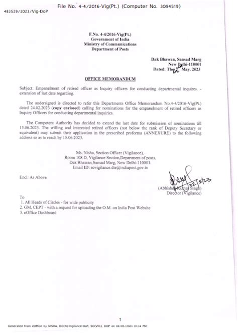 Empanelment of retired officer as Inquiry officers (IO) for conducting ...