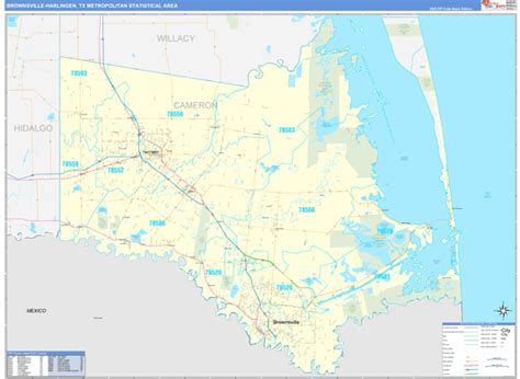 Brownsville-Harlingen, TX Metro Area Zip Code Wall Map Basic Style by ...