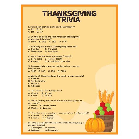 Thanksgiving Trivia Printable Pdf