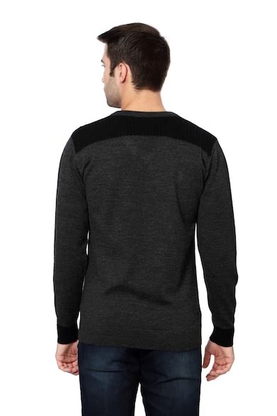 Buy Men Grey Knit V-Neck Sweater Online - 88028 | Van Heusen