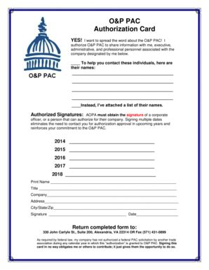 Fillable Online aopanet OampP PAC Authorization Card - aopanet Fax ...
