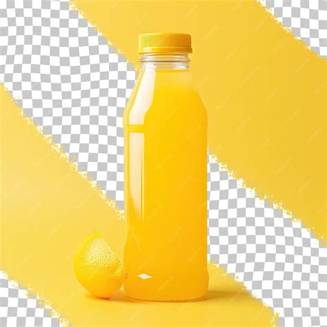 Premium PSD | Transparent background with empty plastic lemon juice bottle