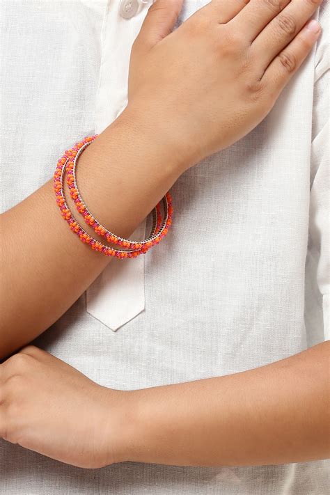 Pink & Orange Metal & Beads Kids Bangles