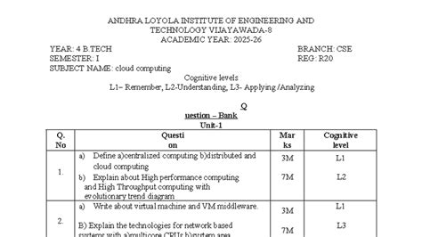 Cloud Computing Question Bank - CSE 4th Year - R20 - 5 Units - Studocu