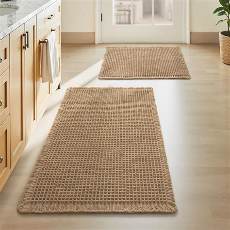 Upgraded Waffle Bath Mat Set of 2, Super Absorbent Non Slip Bath Mats ...
