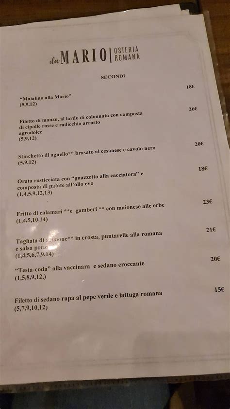 Menu da Da Mario - Osteria Romana ristorante, Roma