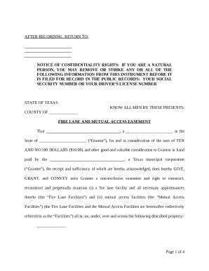 Fire Lane and Mutual Access Easement Doc Template | pdfFiller