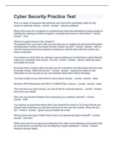 Cyber Security Practice Test Question and answers already passed 2023 ...