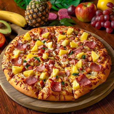 Premium Photo | A pizza with pineapple and pineapple on a wooden board