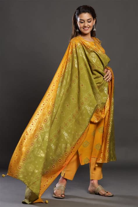 Kurti 3PC Set Yellow & Green Muslin Fabric – Vastralaya - Colors of Life