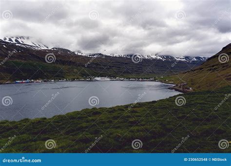 Scenic View of Small Town Seydisfjordur on East Iceland Stock Photo ...