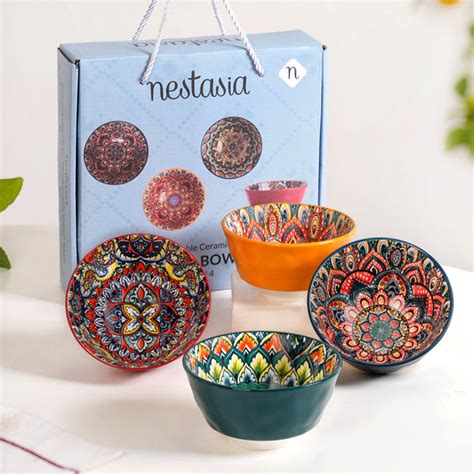 Multicolour Mandala Snack Bowl Set Of 4 380ml Online - Premium Snack ...