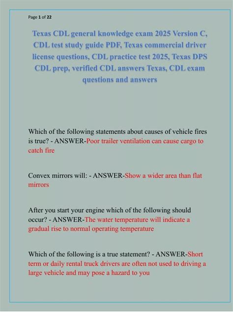 Texas CDL general knowledge exam 2025 Version A,B & C, Bundled Exams ...