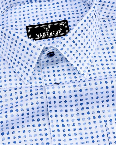 Pomos White Blue Stone Printed Cotton Shirt – Hamercop