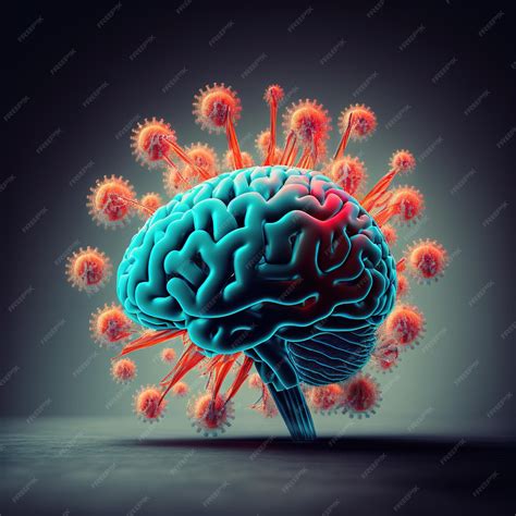 Premium Photo | Human brain illustration design with viruses disease illustrations concept