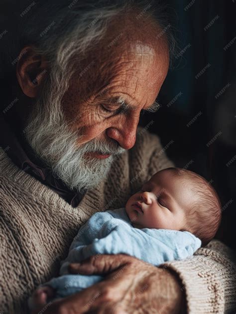 Tender Moment Old Man Cradling Baby in His Arms | Premium AI-generated ...