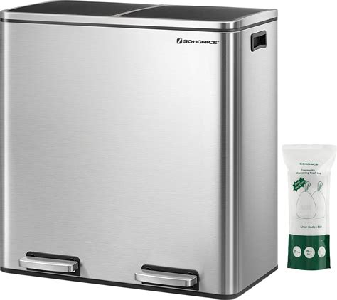 SONGMICS Trash Can, 2 x 8 Gallon Garbage Can for Kitchen, with 15 Trash ...