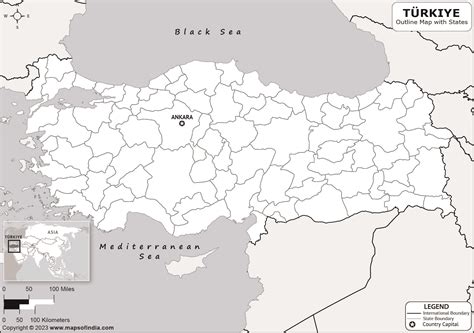 Turkey Outline Map | Turkey Outline Map with State Boundaries