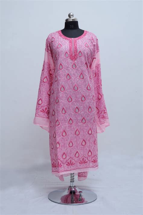 Pink colour georgette semi stitched kashmiri kurti with multicolour
