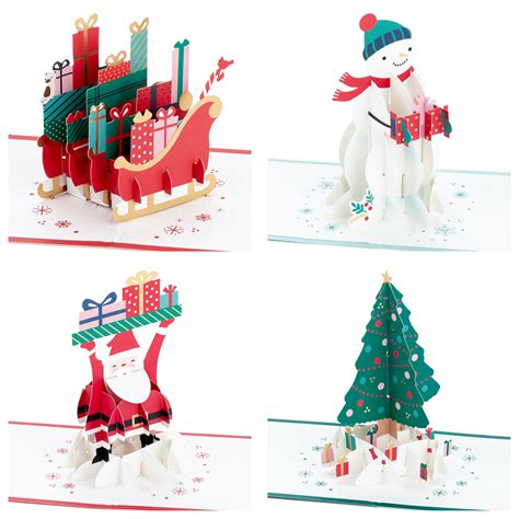 Festive Holiday Wishes Assorted 3D Pop-Up Christmas Cards, Pack of 4 ...