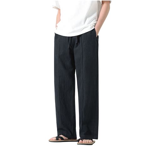 yillto Men's Cotton Linen Pants Drawstring Elastic Waist Big and Tall ...
