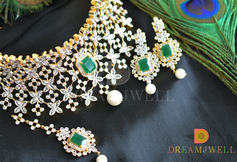 DREAMJWELL - Gorgeous Cz Two Tone Emerald Bridal Choker Necklace Set ...