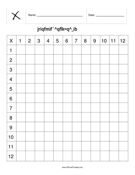 Free Printable Blank Multiplication Chart Table Template PDF