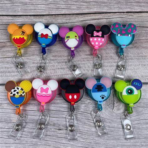 10 Pc Disney Inspired Badge Reel Cartoon Characters Retractable Badge ...