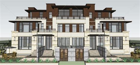 现代主义风格三层联排别墅设计方案sketchup模型 - SketchUp模型库 - 毕马汇 Nbimer