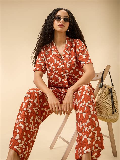 Shop Rust Abstract Print Top And Pants Co Ord Set - for Women | OUTZIDR ...