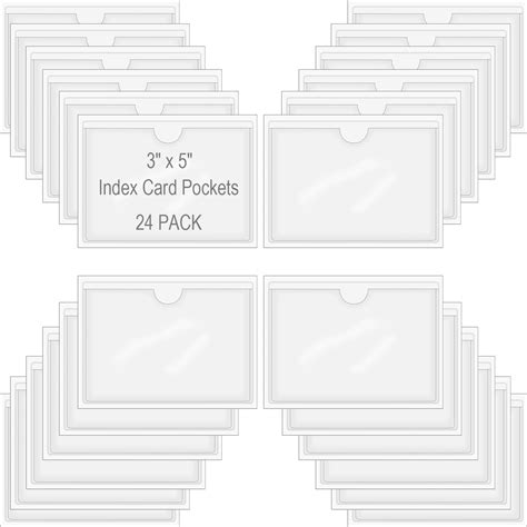 24 Pack Self-Adhesive Index Card Pockets for 3" x 5" Card,Clear Plastic ...