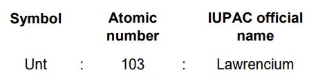 The IUPAC official name of an element having symbol Unt is