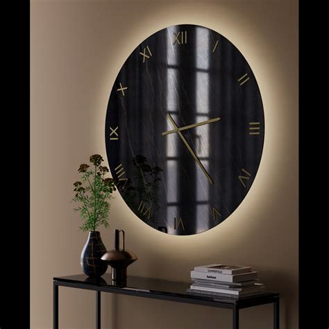 Black Gold Marble Effect Glass Clock with Brass Hands