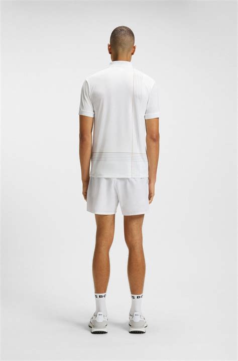 BOSS - Active quick-dry polo shirt with check artwork - White