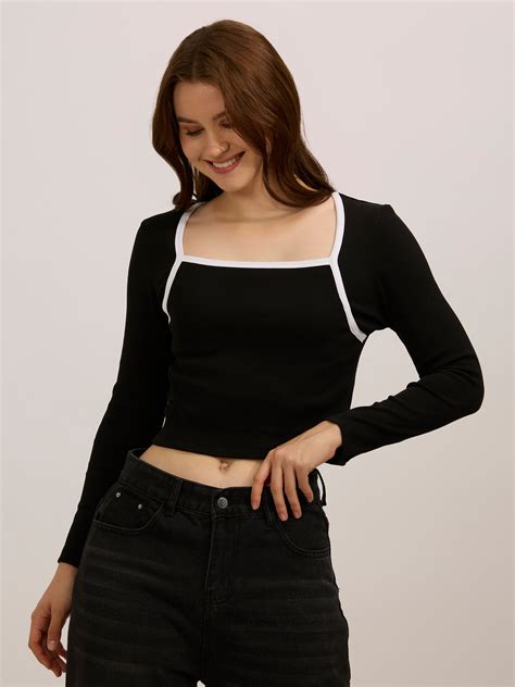 Black Contrast Rib Knit Top – Outzidr