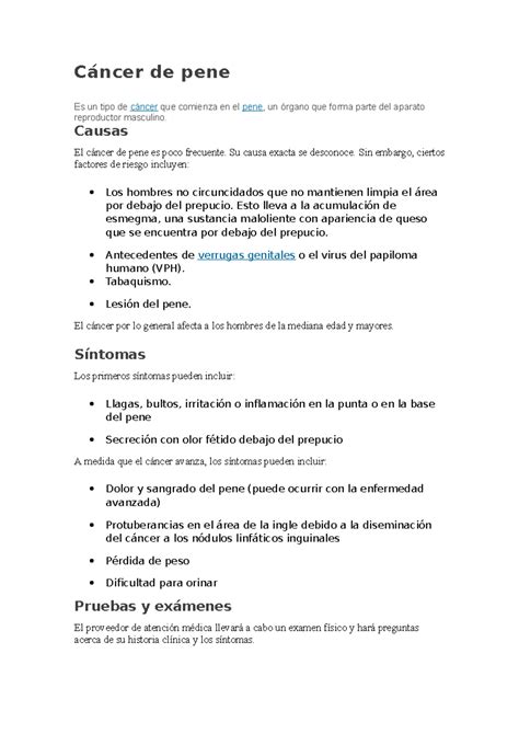 Cáncer de pene - cancer - Cáncer de pene Es un tipo de cáncer que comienza en el pene, un órgano ...